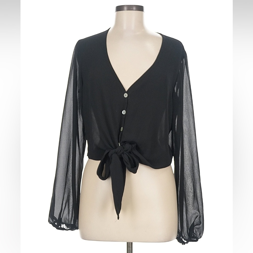 Show Me Your MuMu Black Sheer Tie-Front Blouse